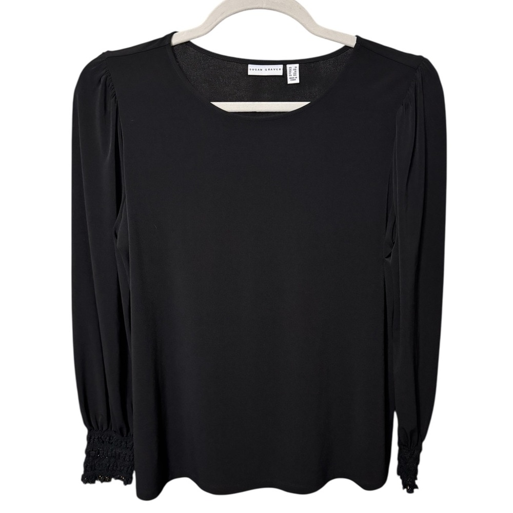 Susan Graver Liquid Knit Black Blouse NWOT